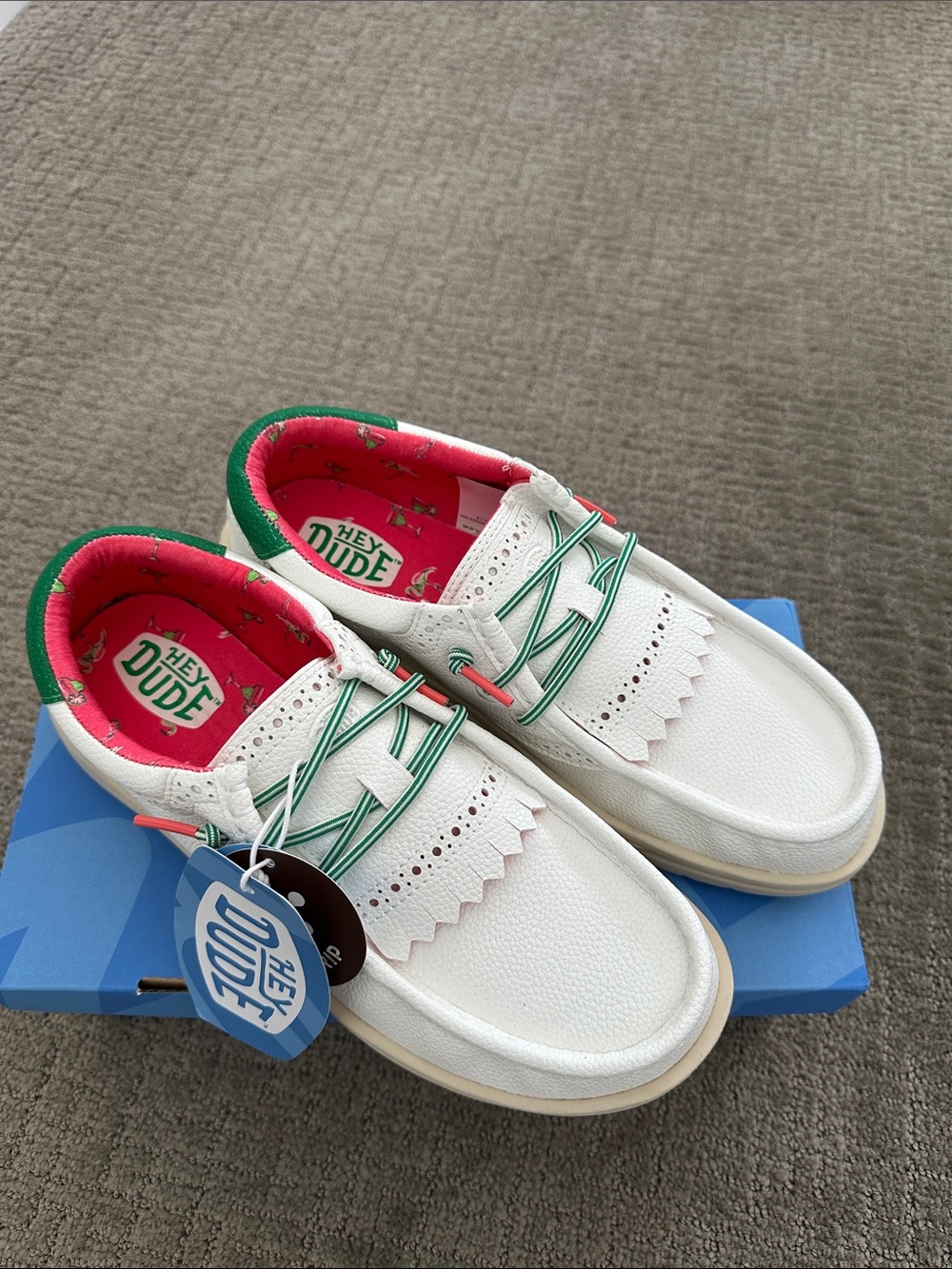Hey Dude Golf - Wendy Golf ClassicWhite Sneakers with Green and Pink Accents